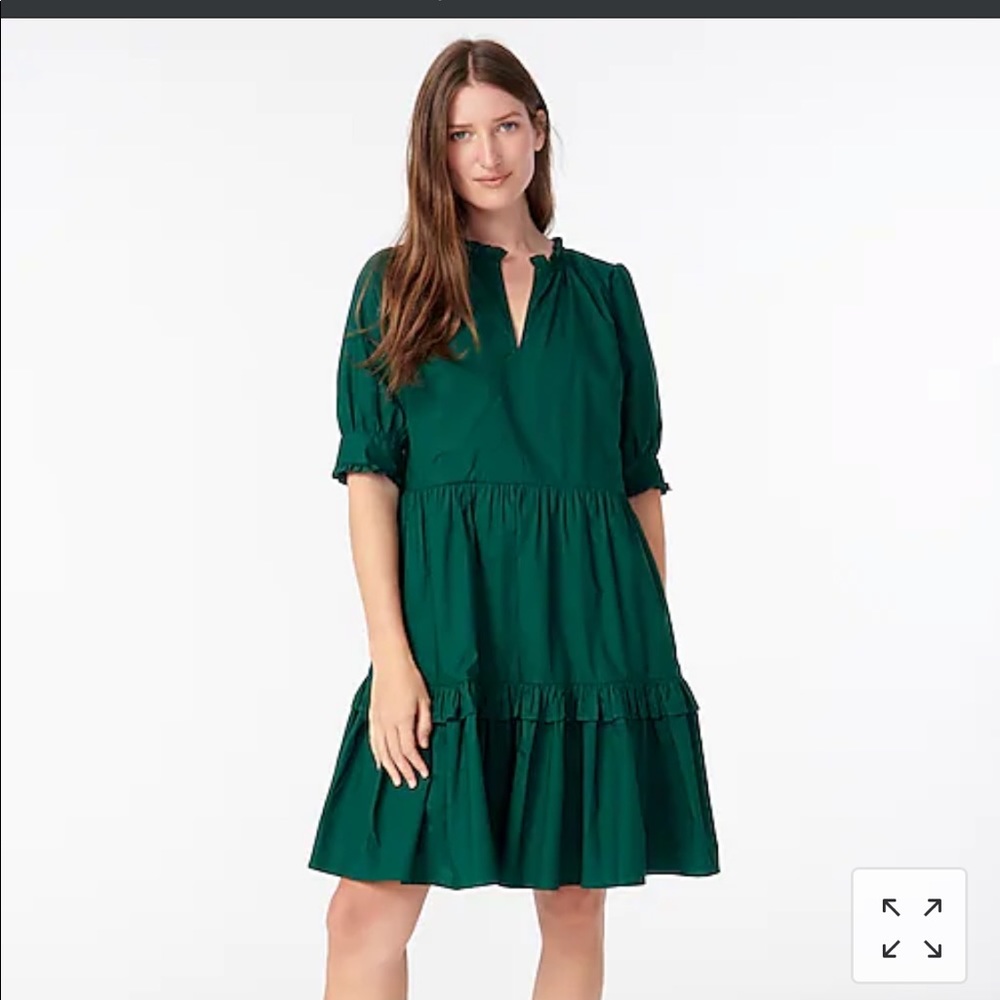 Ruffle-neck tiered popover dress